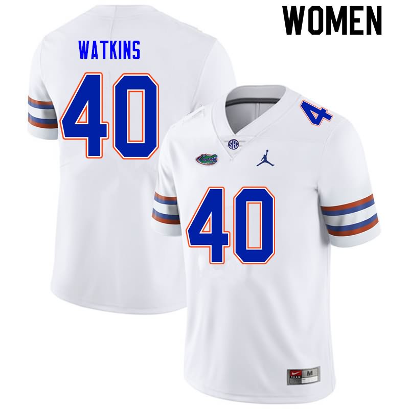 Women's NCAA Florida Gators Jacob Watkins #40 Stitched Authentic Nike White College Football Jersey YNG6465RO